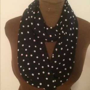 Handmade Black Polka Dot Crepe Infinity Scarf